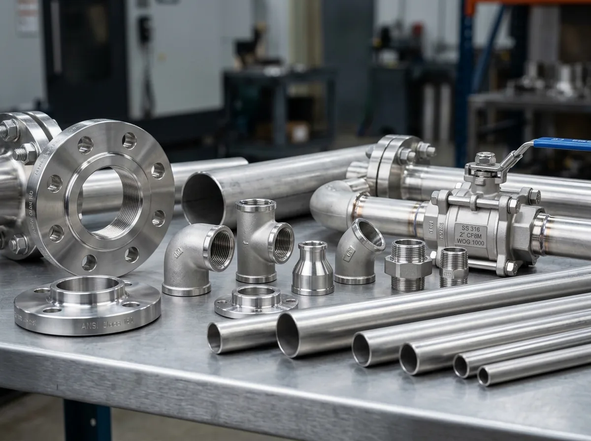 Stainless steel pipe supplies and fittings stockpile